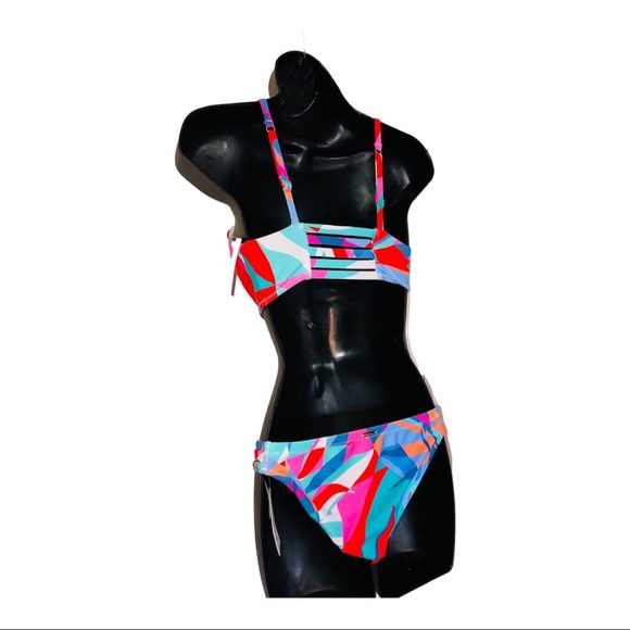 Abstract colorblock 2piece geometric print halter bikini set size XS new - Picture 9 of 14